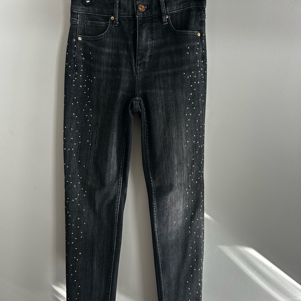 White House Black Market Black Skinny Jeans with Gold Accents